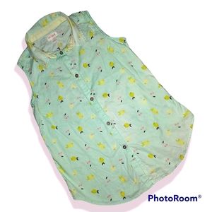 Cat and jack blouse girls mint green sleeveless button down lime design size L